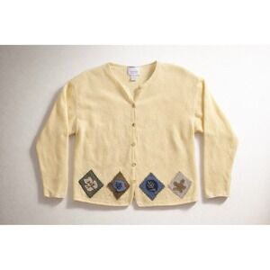 Christopher & Banks Vintage Yellow Embroidered Cardigan Sweater XL Cottagecore